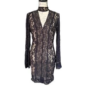 BEBE Vintage Y2K V Neck Choker Long Sleeve Lace Dress Size Large